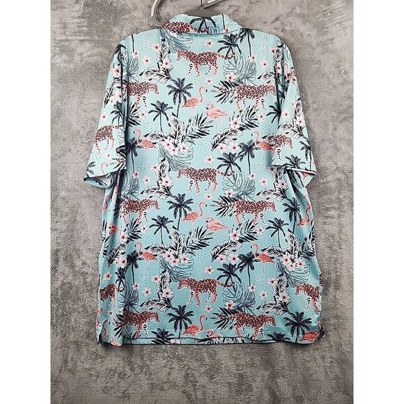 Greenside Golf Polo Shirt Mens XXL Tropical Floral Leopard‎ Hawaiian Blue - Picture 2 of 7